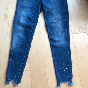 Zara Distressed Pearl Embellished Jeans